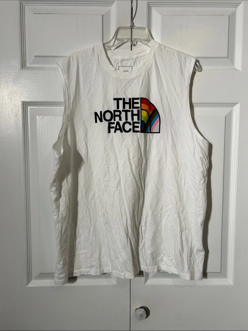 11/12/26 The North Face White Muscle Tee with Rainbow Logo Men’s Size XL